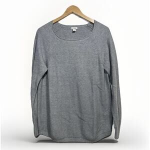 LL Bean Textured Sweater Womens Size L Grey Cotton Ribbed Cozy Cabincore Stretch